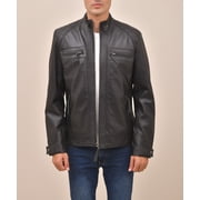 Mens Quilted Black Genuine leather jacket