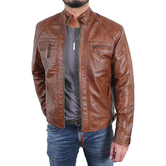 Men's Quilted Brown Real Leather Jacket