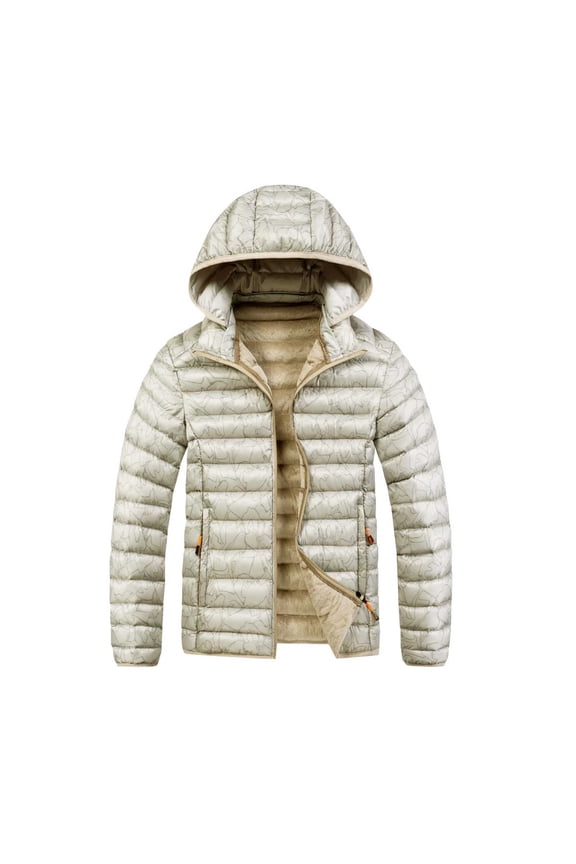 Men's Quilted Down Coats Full Zip Winter Puffer Jacket Lightweight Hooded Outdoor Casual Insulated Outerwear