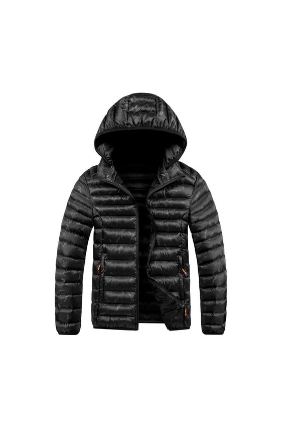 Men's Quilted Down Coats Full Zip Winter Puffer Jacket Lightweight Hooded Outdoor Casual Insulated Outerwear