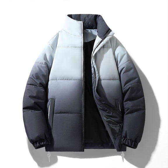 Men's Quilted Jacket Waterproof Windproof Stand Collar Gradient Color Winter Coats Insulated Snow Jacket for Ski Snowboarding,Black,XXXL