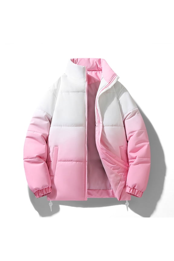 Men's Quilted Jacket Waterproof Windproof Stand Collar Gradient Color Winter Coats Insulated Snow Jacket for Ski Snowboarding,Red,M