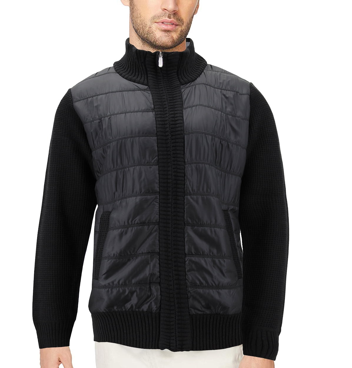 Men's Quilted Lightweight Fleece Lined Two Tone Puffer Knitted