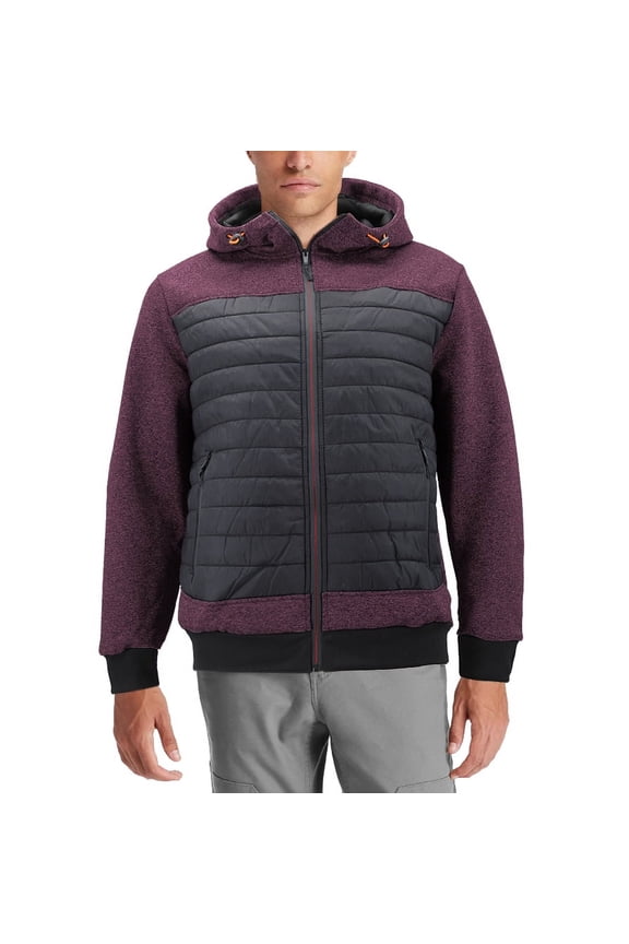 Men's Quilted Lightweight Full Zipper Drawstring Hooded Two Tone Jacket (ARIA-7 Burgundy, L)