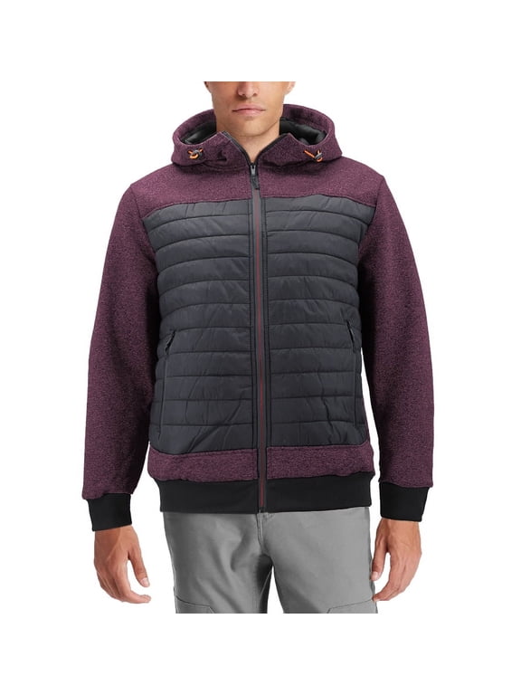 Men's Quilted Lightweight Full Zipper Drawstring Hooded Two Tone Jacket (ARIA-7 Burgundy XL)