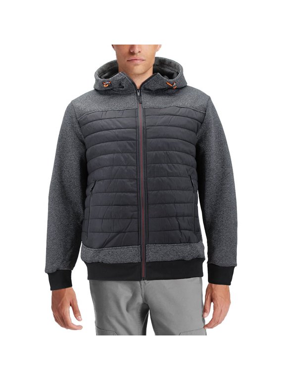 Men's Quilted Lightweight Full Zipper Drawstring Hooded Two Tone Jacket (ARIA-7 Charcoal, L)