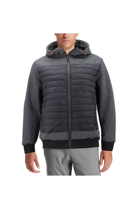 Men's Quilted Lightweight Full Zipper Drawstring Hooded Two Tone Jacket (ARIA-7 Charcoal, XL)