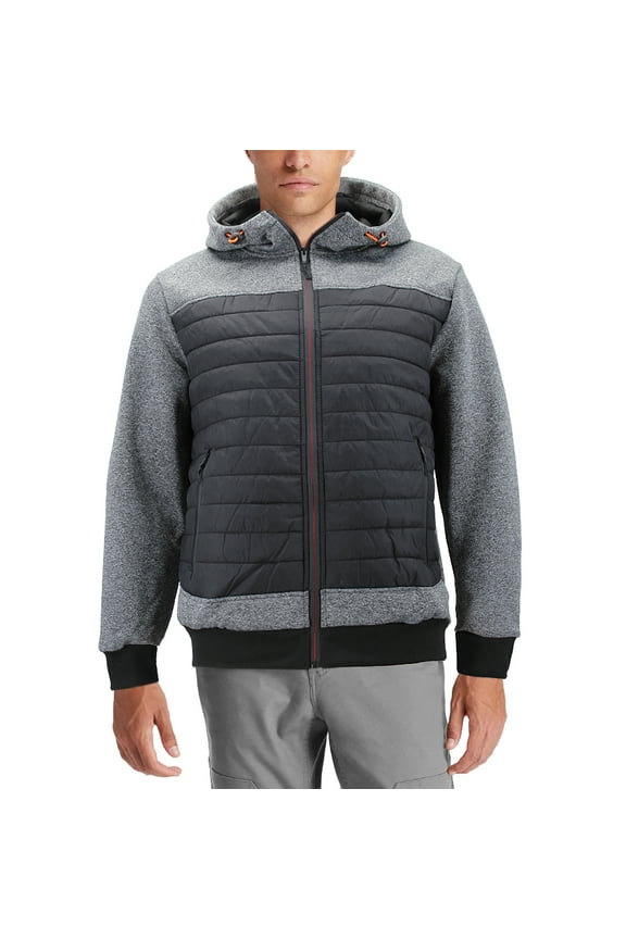 Men's Quilted Lightweight Full Zipper Drawstring Hooded Two Tone Jacket (ARIA-7 Grey, M)