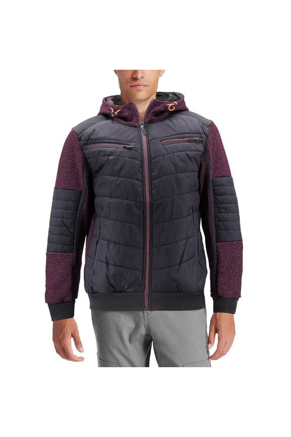 Men's Quilted Lightweight Full Zipper Drawstring Hooded Two Tone Jacket (ARIA-8 Burgundy, M)