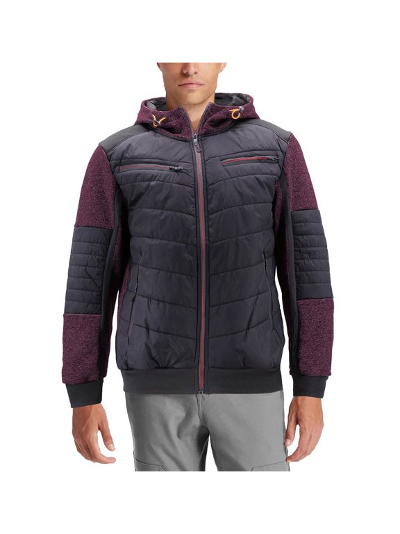 Men's Quilted Lightweight Full Zipper Drawstring Hooded Two Tone Jacket (ARIA-8 Burgundy XL)