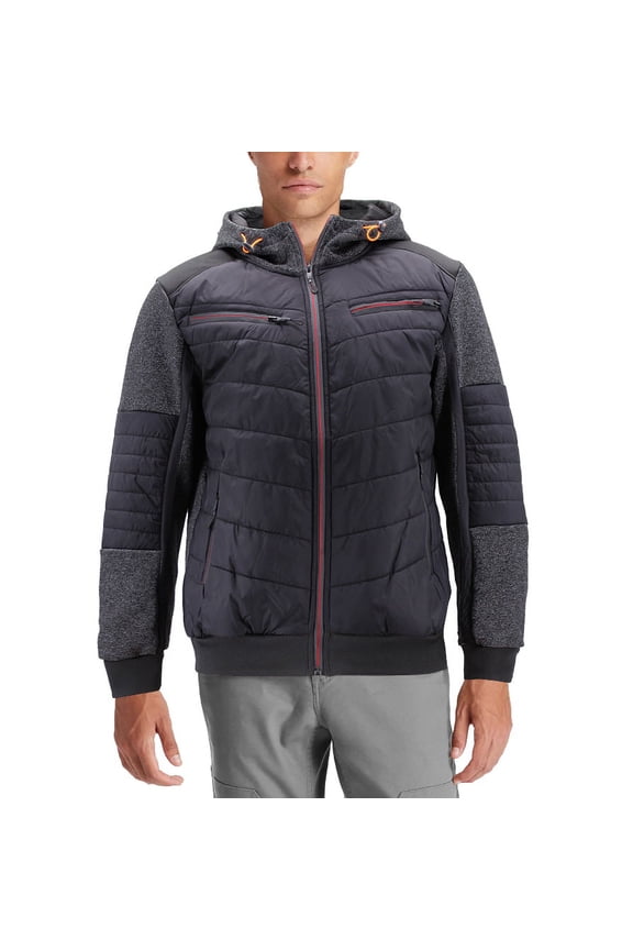 Men's Quilted Lightweight Full Zipper Drawstring Hooded Two Tone Jacket (ARIA-8 Charcoal,, M)