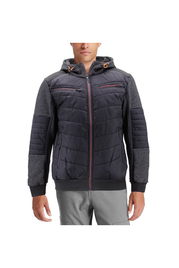 Men's Quilted Lightweight Full Zipper Drawstring Hooded Two Tone Jacket (ARIA-8 Charcoal, S)