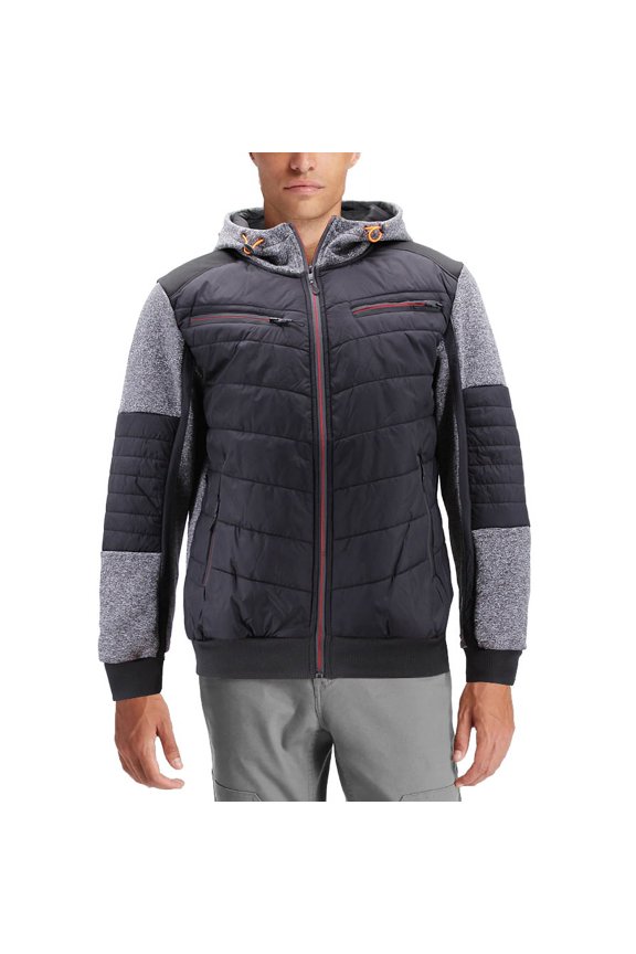 Men's Quilted Lightweight Full Zipper Drawstring Hooded Two Tone Jacket (ARIA-8 Grey, L)