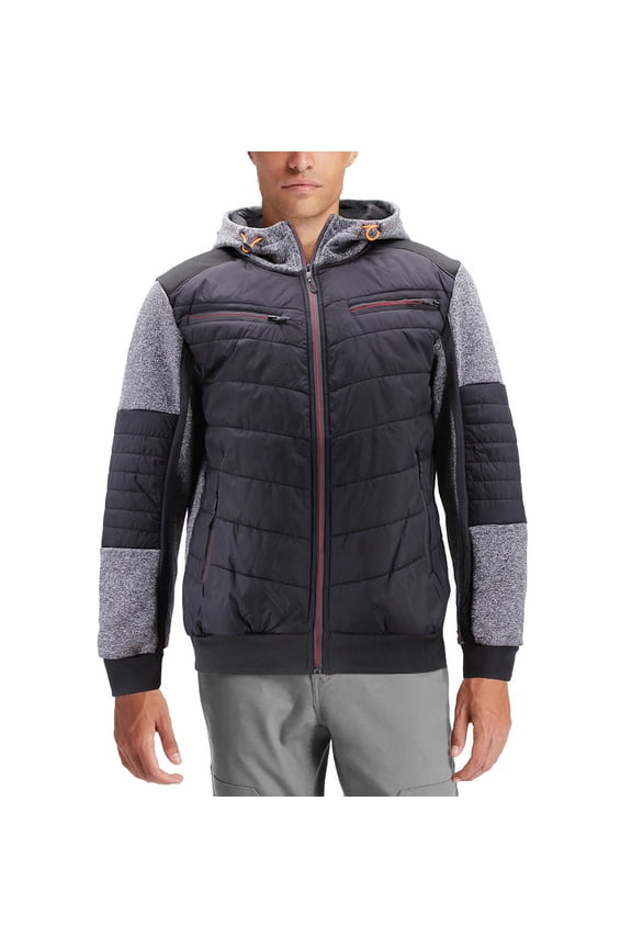 Men's Quilted Lightweight Full Zipper Drawstring Hooded Two Tone Jacket (ARIA-8 Grey, M)