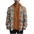 thumbnail image 1 of Men's Quilted Lined Hoodie Jacket Plaid Cotton Zip Up Sweatshirt Jacket Long Sleeve Flannel Shirt Shacket (4XL, Khaki), 1 of 5