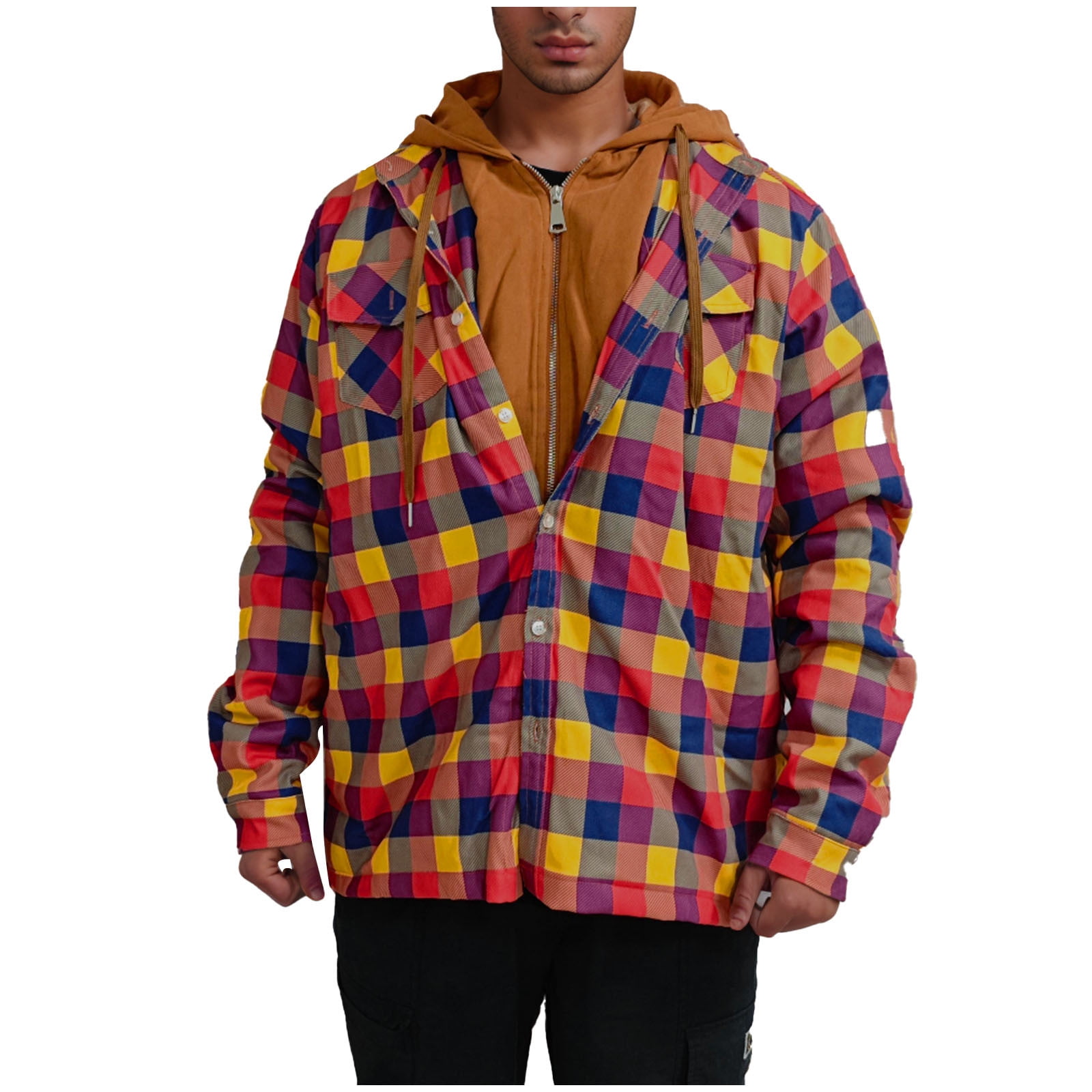 Tartan Orange Plaid Men's Zip Up Hoodie
