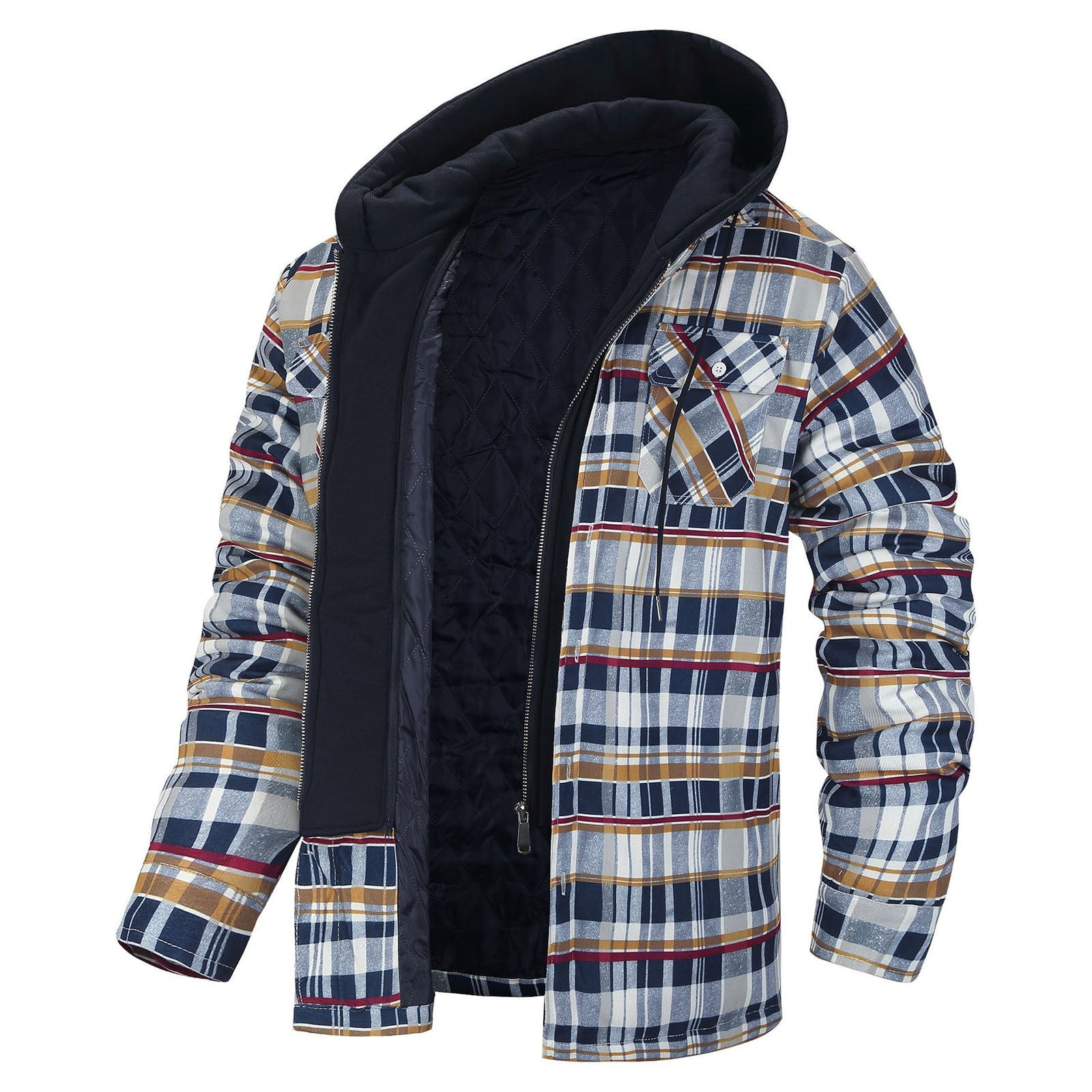 Orange Plaid Tartan Men's Zip Up Hoodie