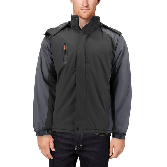Men’s Quilted Lined Removable Hood Two Toned Zipper Puffer Lightweight Jacket (Black, 2XL)