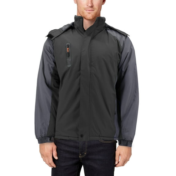 Men’s Quilted Lined Removable Hood Two Toned Zipper Puffer Lightweight Jacket (Black, L)