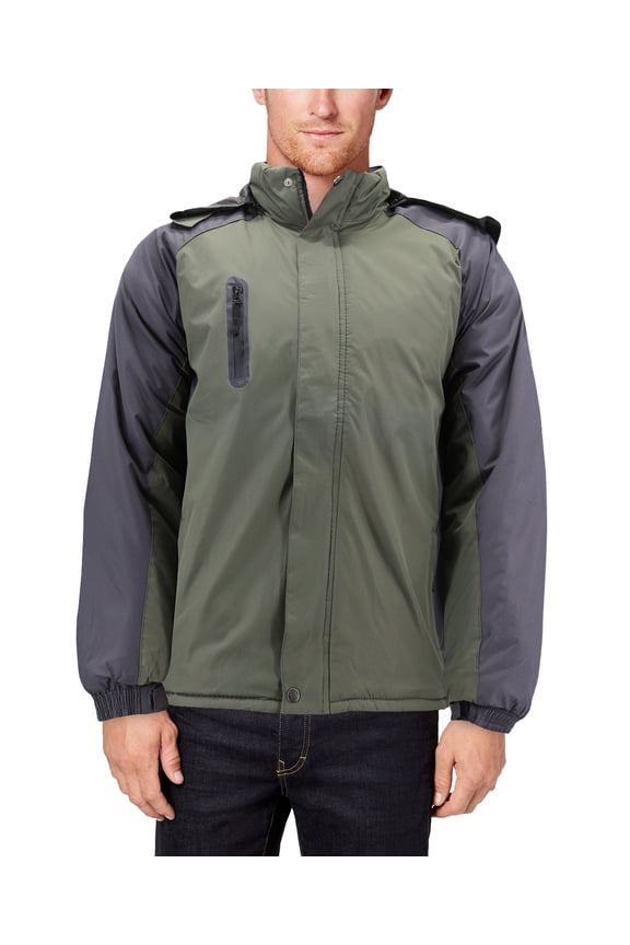 Men’s Quilted Lined Removable Hood Two Toned Zipper Puffer Lightweight Jacket (Green, XL)
