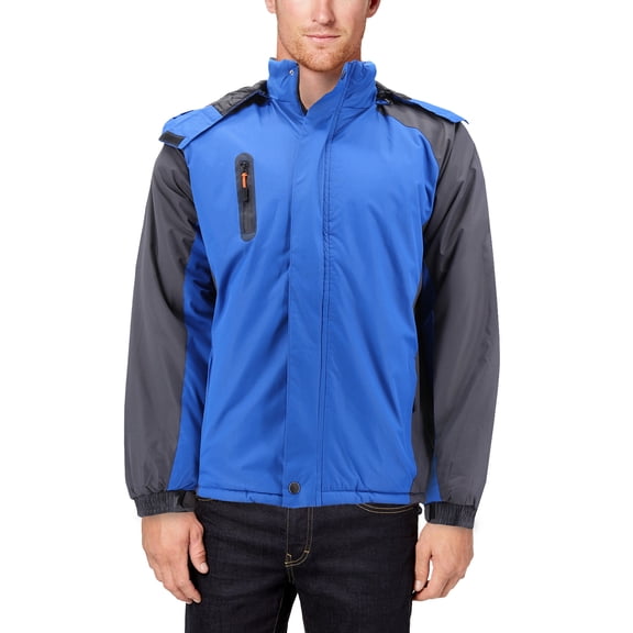 Men’s Quilted Lined Removable Hood Two Toned Zipper Puffer Lightweight Jacket (Royal, L)