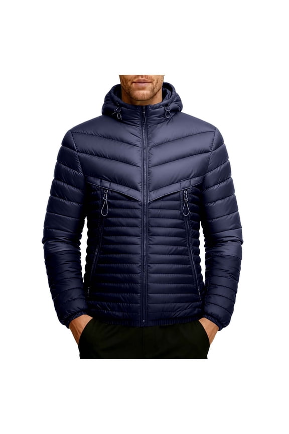 Men's Quilted Puffer Jacket Color Block Jackets Casual Warm Down Coat Winter Warm Padded Hoodie Black XS