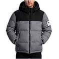 thumbnail image 1 of Men's Quilted Puffer Jacket Relaxed Hooded Padded Coat,Full Zip Warm Windbreaker Waterproof Outerwear Fall Winter Daily Outing Wear,Gray,M, 1 of 8