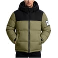 thumbnail image 1 of Men's Quilted Puffer Jacket Relaxed Hooded Padded Coat,Full Zip Warm Windbreaker Waterproof Outerwear Fall Winter Daily Outing Wear,Green,XL, 1 of 7