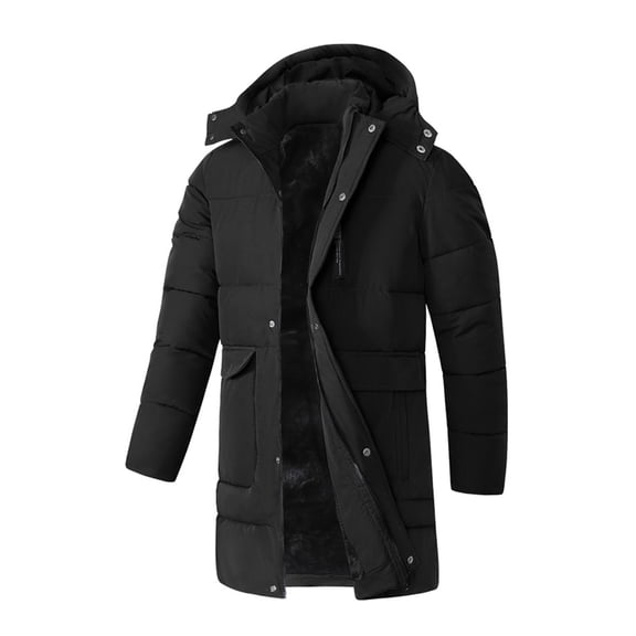 Men's Quilted Puffer Jackets Fleece Lined Stand Up Collar Outerwear Coat Winter Warm Down Padded Jacket Jacket Black 2XL