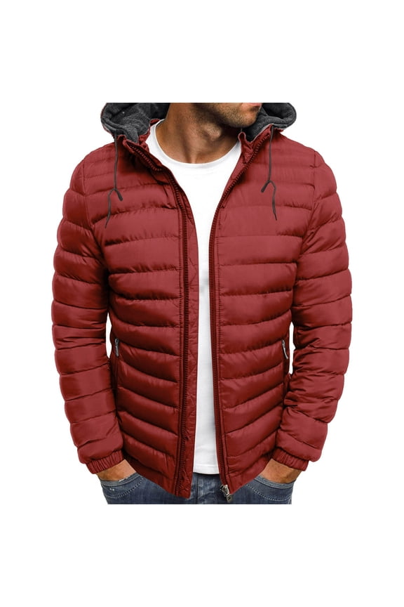 Men's Quilted Puffer Jackets Lightweight Warm Winter Coat with Hood Full Zip Up Waterproof Jacket with Pockets