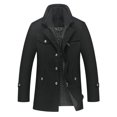 thumbnail image 1 of Men's Quilted Wool Coat Slim Fit Single Breasted Thick Walker Coat with Removable Collar Black L, 1 of 5
