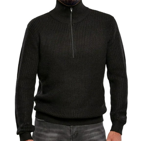 Men's Quilted Zipper Pullover Sweater Coat Knitted Turtleneck Long Sleeve Warm Casual Winter Outwear