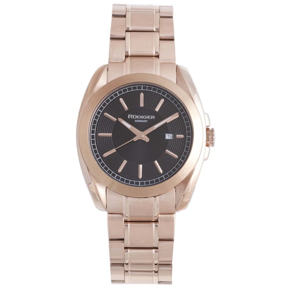 Men's R1001-09-007 Dresden Rose Gold Bracelet Black Dial Date Wristwatch