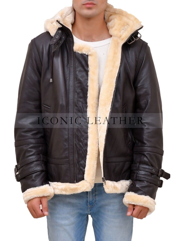Men's RAF B3 Bomber Flight Aviator GENUINE Leather Jacket with hood