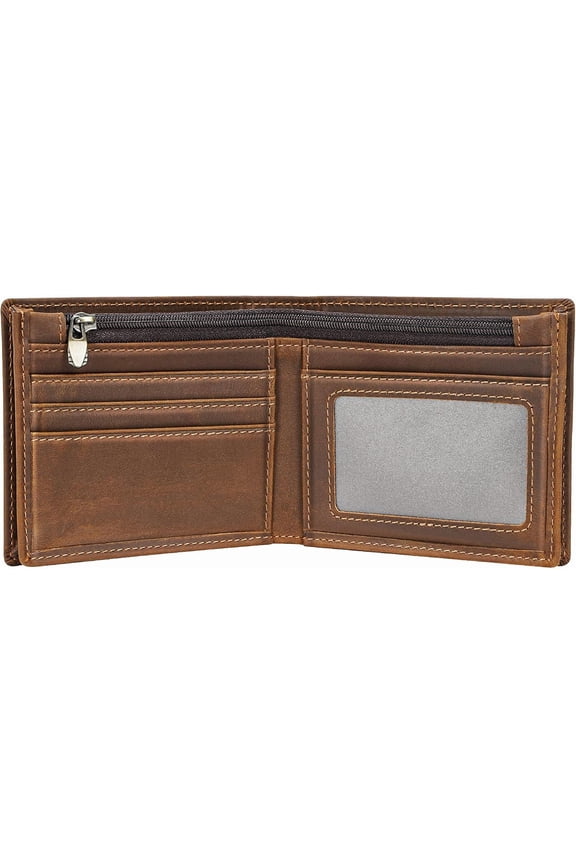 Men's RFID Blocking Cowboy Genuine Crazy Horse Leather Bifold Wallet
