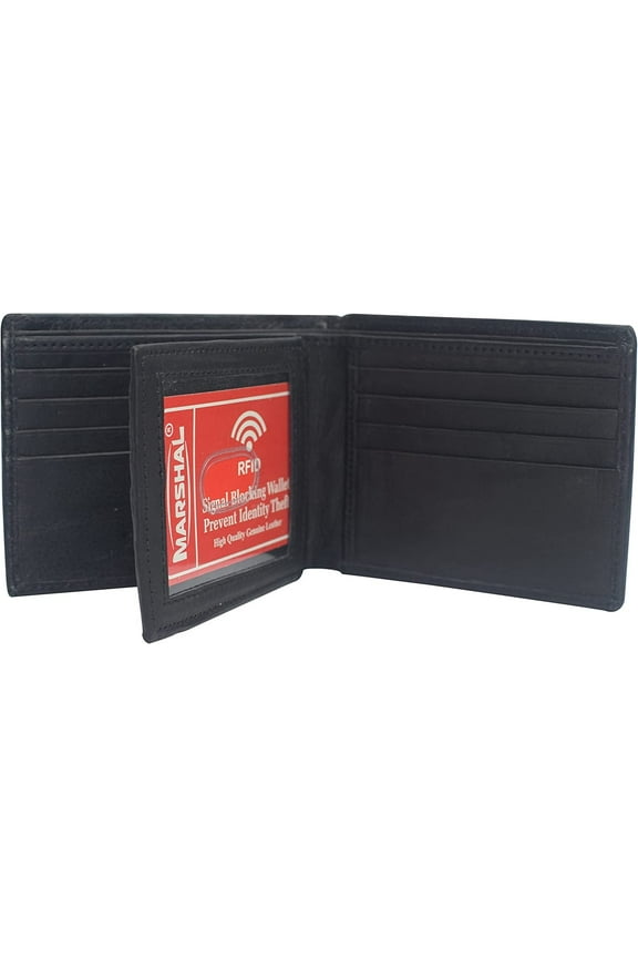 Men's RFID Blocking Genuine Leather Center Flap ID Wallet for Men Black