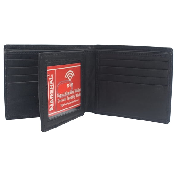 Men's RFID Blocking Genuine Leather Center Flap ID Wallet for Men Black