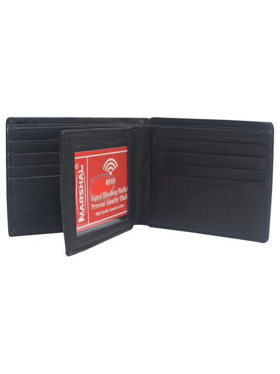 Men's RFID Blocking Genuine Leather Center Flap ID Wallet for Men Black