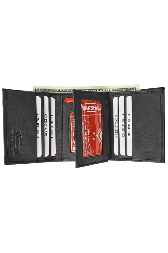 Men's RFID Blocking Genuine Leather Classic Trifold Wallet Black