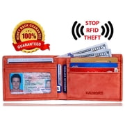 Mens RFID Blocking ID Window Multi-Card Travel Bifold Genuine Leather Pocket Wallet - in Gift Box