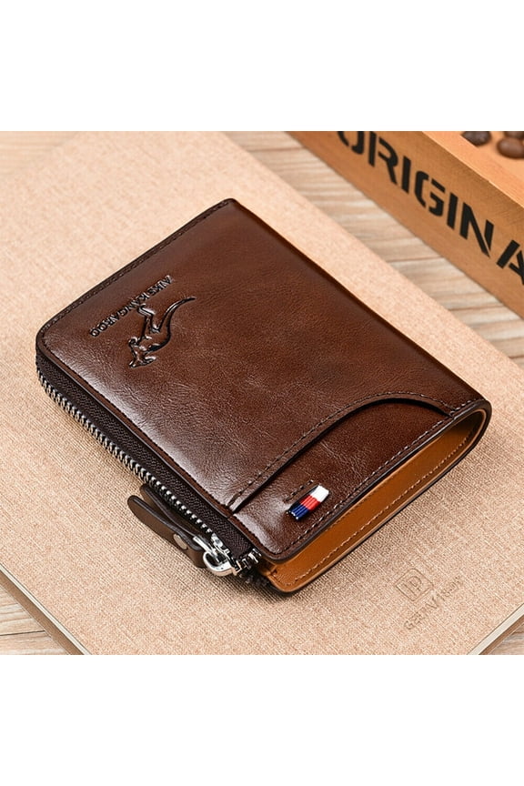 Men's RFID Blocking Leather Wallet Credit Card ID Holder Zipper Wallet Waterproof