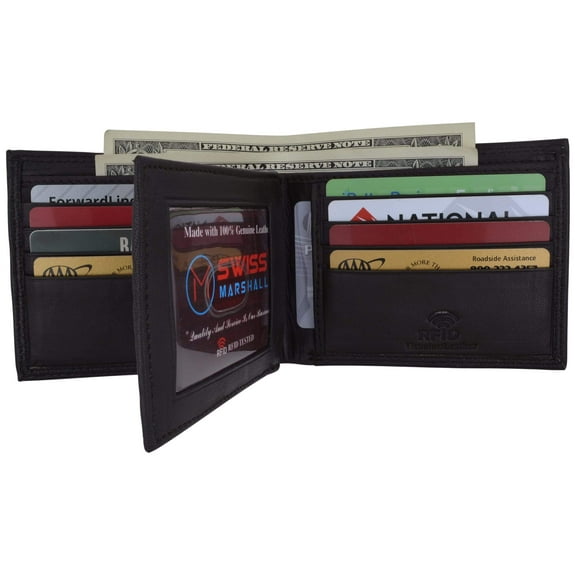 Men's RFID Blocking Premium Leather Bifold Multi-Card Compact Center Flip Wallet by Swiss Marshall