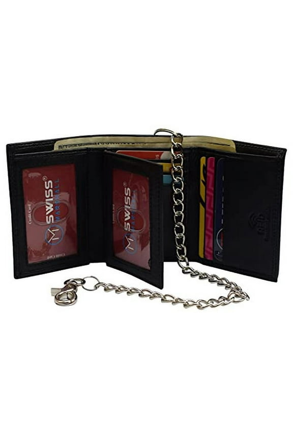Men's RFID Blocking Premium Leather Chain Trifold Wallet