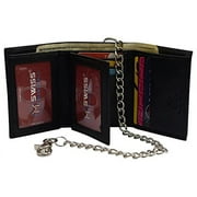Mens RFID Blocking Premium Leather Chain Trifold Wallet