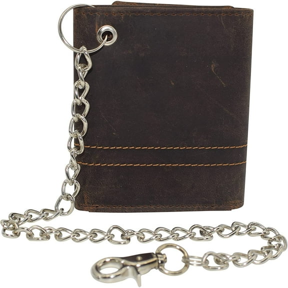 Men's RFID Blocking Premium Leather Chain Trifold Wallet