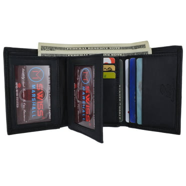RFID Blocking Genuine Leather Men's Bifold Wallet Center Flap Premium ...