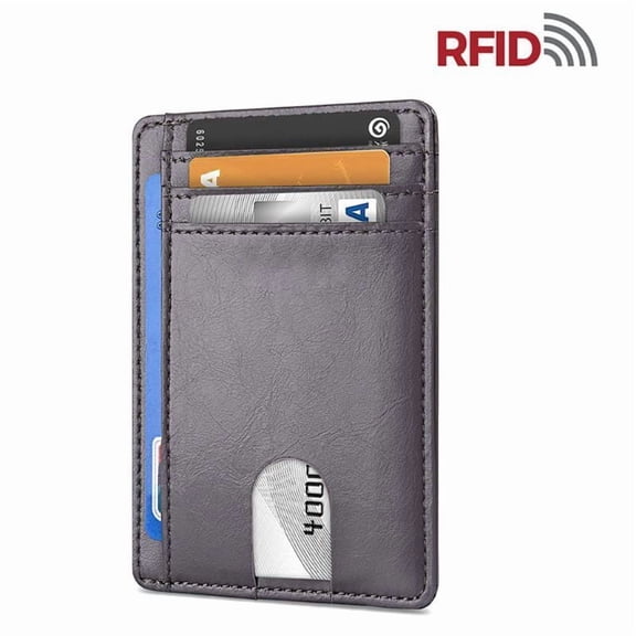 Men's RFID Blocking Slim Leather Wallet - Ultra Thin Minimalist Card Holder with 8 Card Slots, Unisex Front Pocket Money Clip (3.125" x 4.437")