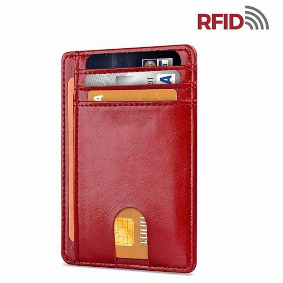 Men's RFID Blocking Slim Leather Wallet - Ultra Thin Minimalist Card Holder with 8 Card Slots, Unisex Front Pocket Money Clip (3.125" x 4.437")