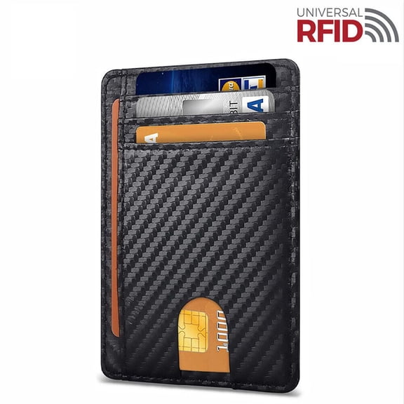 Men's RFID Blocking Slim Leather Wallet - Ultra Thin Minimalist Card Holder with 8 Card Slots, Unisex Front Pocket Money Clip (3.125" x 4.437")