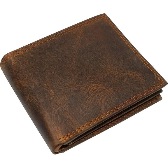 Men's RFID Blocking Vintage Leather Center Flap Bifold Credit Card ID Wallet for Men Brown